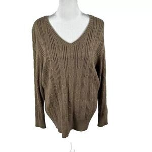 NEW St Johns Bay Tan Metallic Shimmer Sweater Top V Neck Cable Knit 1X Casual